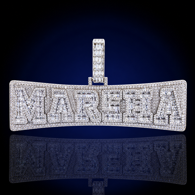 Custom Arched Baguette Bubble Name Pendant Main Image