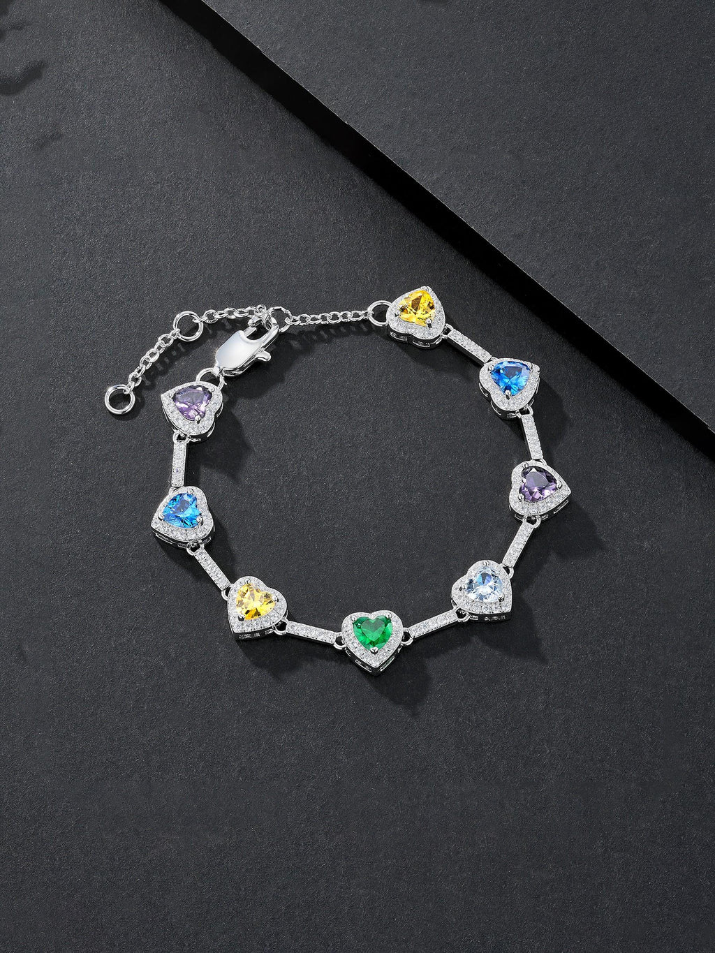 Multicolor Heart CZ Statement Bracelet