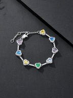 Multicolor Heart CZ Statement Bracelet