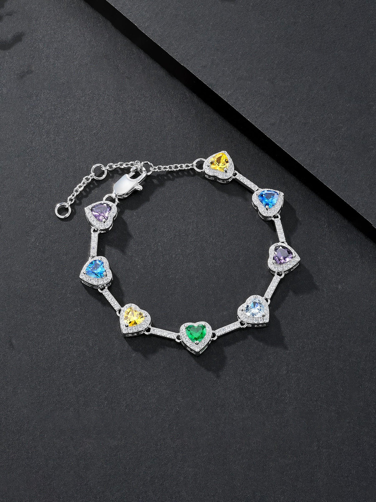 Multicolor Heart CZ Statement Bracelet
