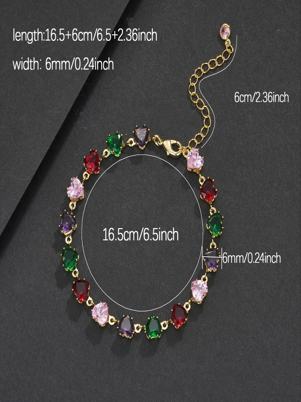6mm Multicolor Heart CZ Statement Bracelet