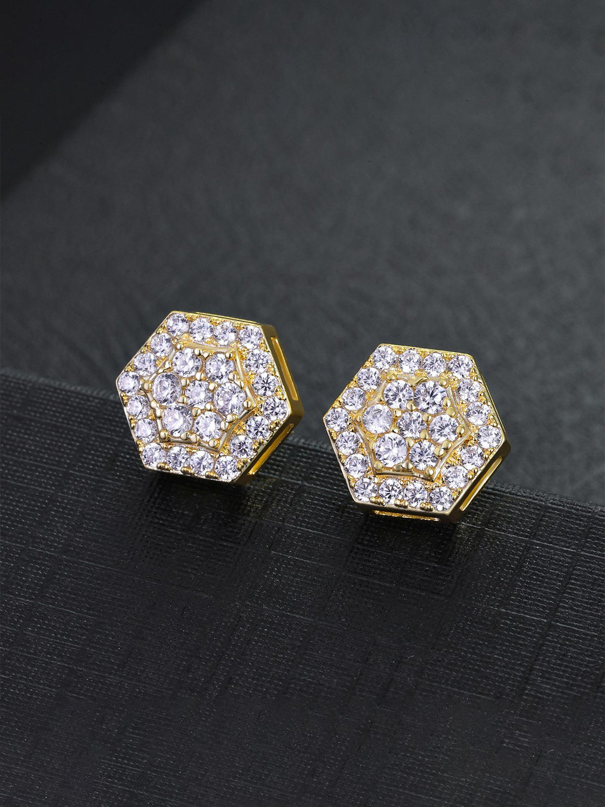 Iced Hexagon CZ Stud Earring Set