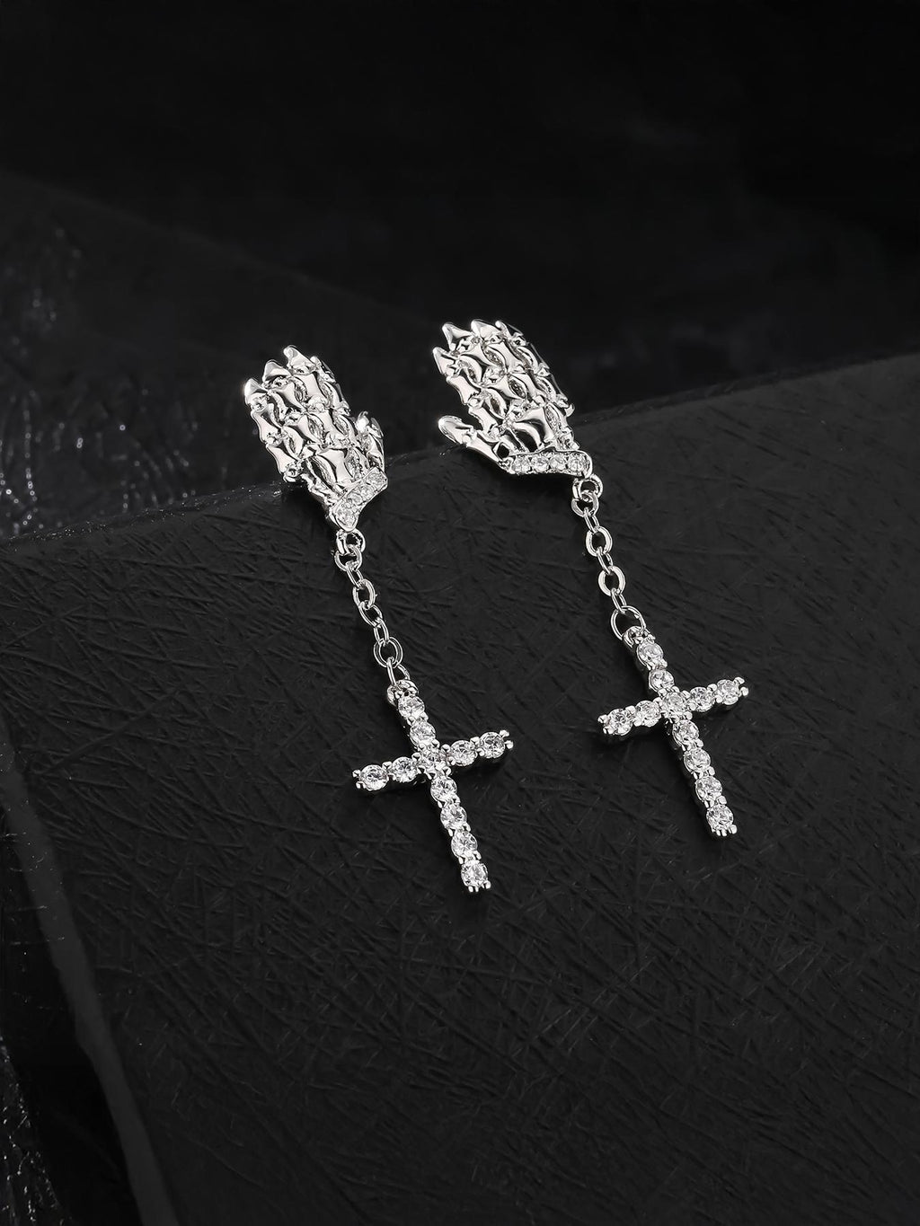 Skeleton Hand Cross Earrings