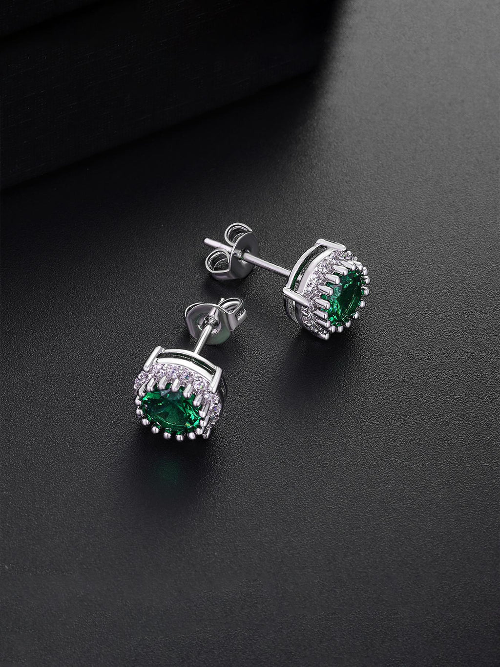 Emerald Green Round CZ Stud Earrings
