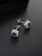 Emerald Green Round CZ Stud Earrings