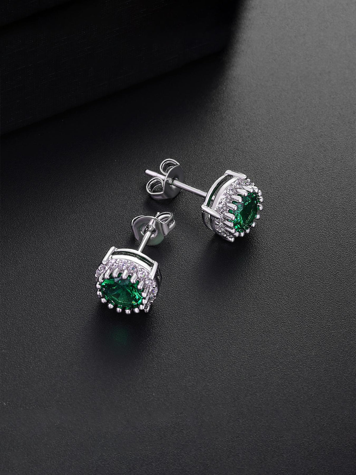Emerald Green Round CZ Stud Earrings