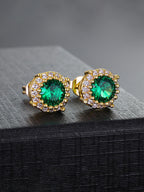Emerald Green Round CZ Stud Earrings