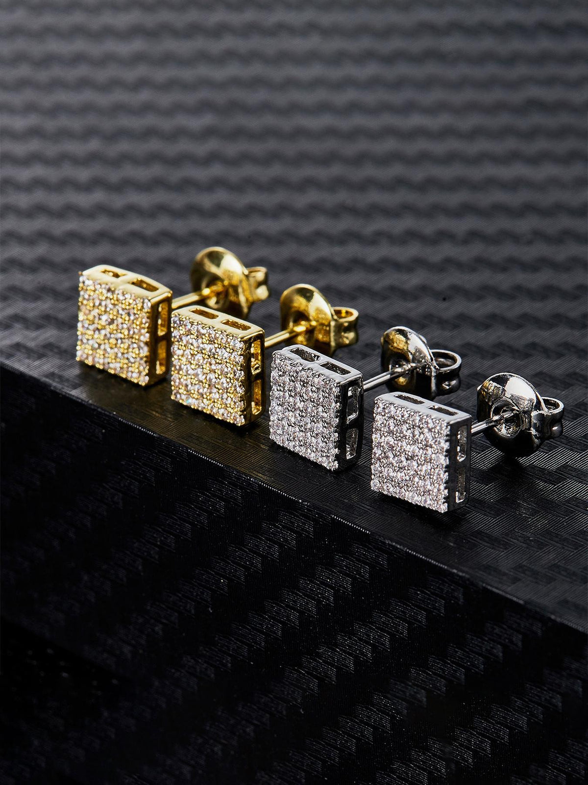 Iced Square CZ Stud Earring Set