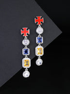 Multicolor Gemstone Cross Drop Earrings
