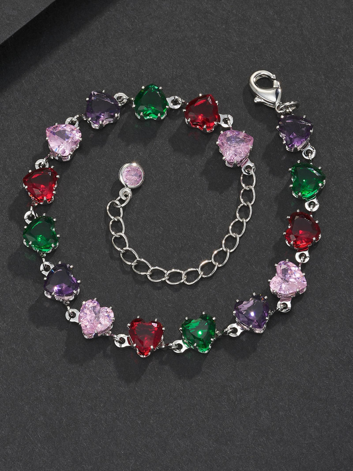 6mm Multicolor Heart CZ Statement Bracelet