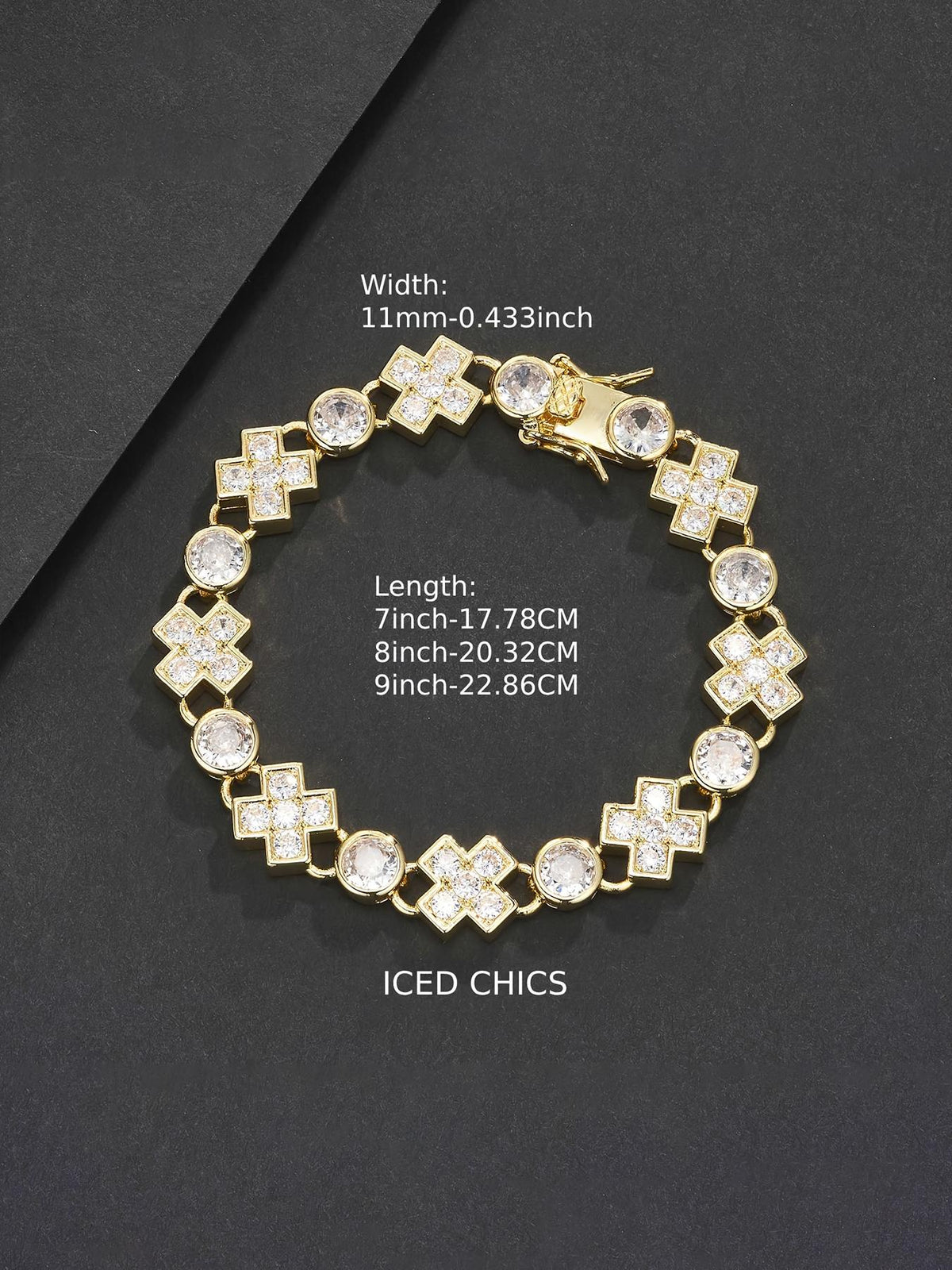 Large CZ Floral Cross Tennis Bracelet