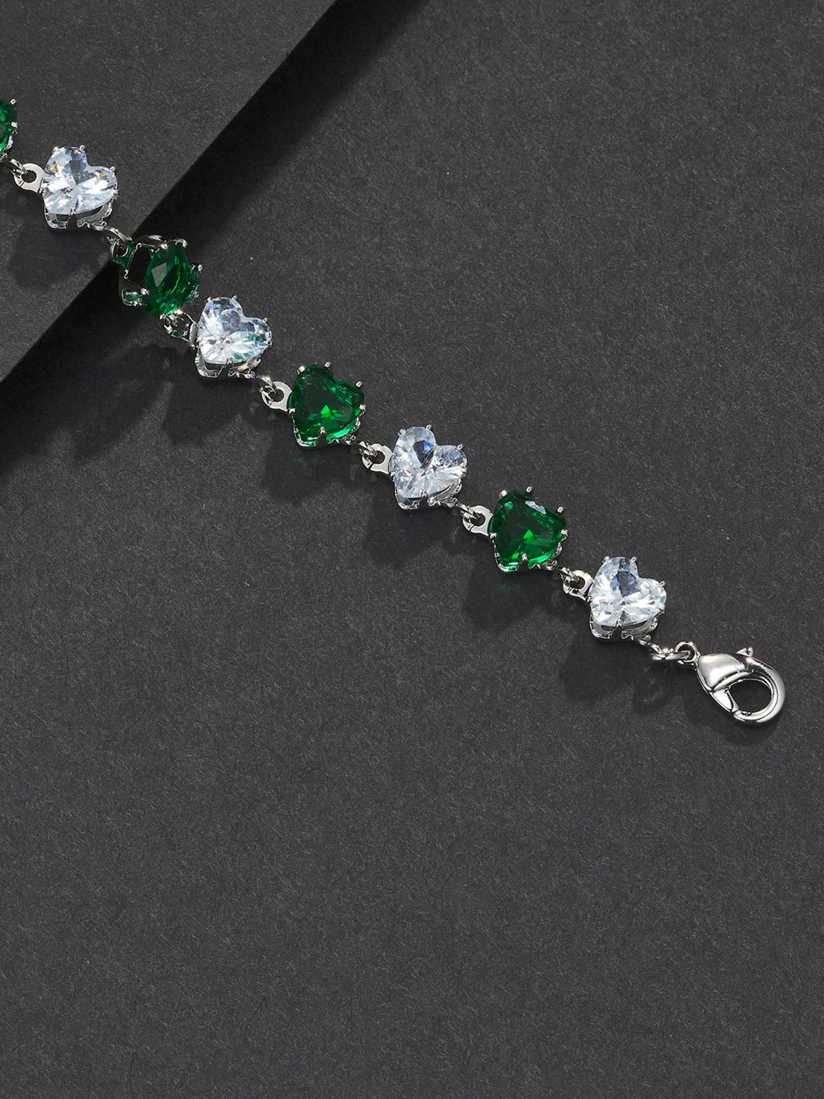 Two-Tone Green Heart Charm Bracelet