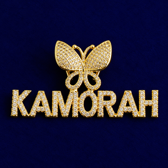 Custom Butterfly Name Necklace – Iced Out Hip Hop Pendant Hover Image