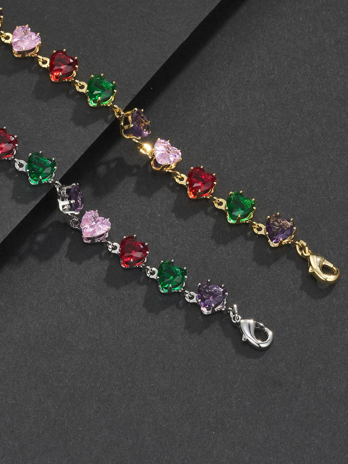 6mm Multicolor Heart CZ Statement Bracelet